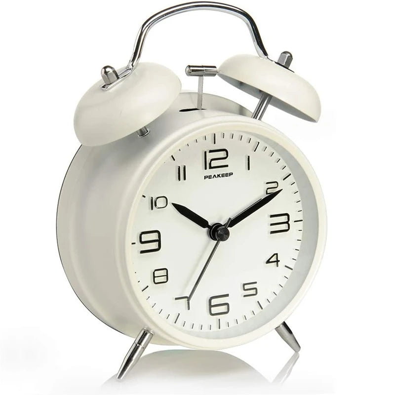 Twin Bell Alarm Clock – 4-Inch Loud Metal Desk Clock with Backlight & 3D Dial