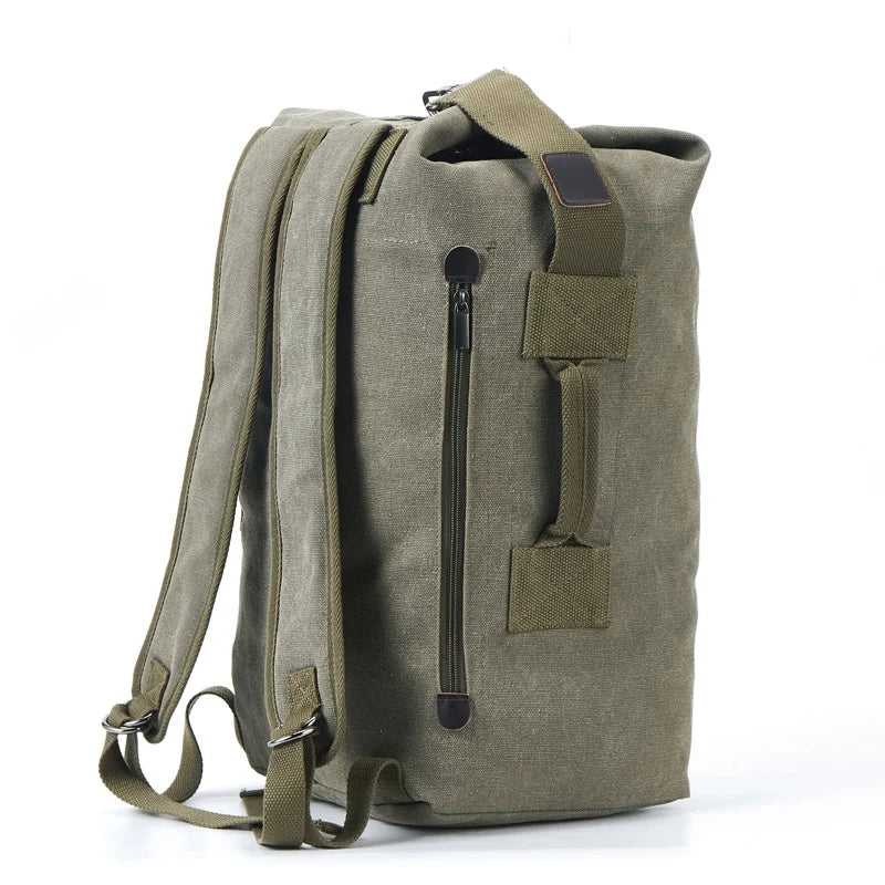 Large Canvas Bucket Backpack for Men – Travel & Mountaineering Rucksack