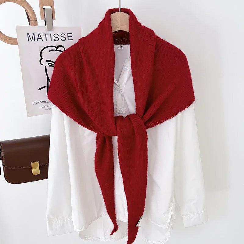 Women's Knitted Triangular Scarf – Oversized Wool Wrap Headscarf