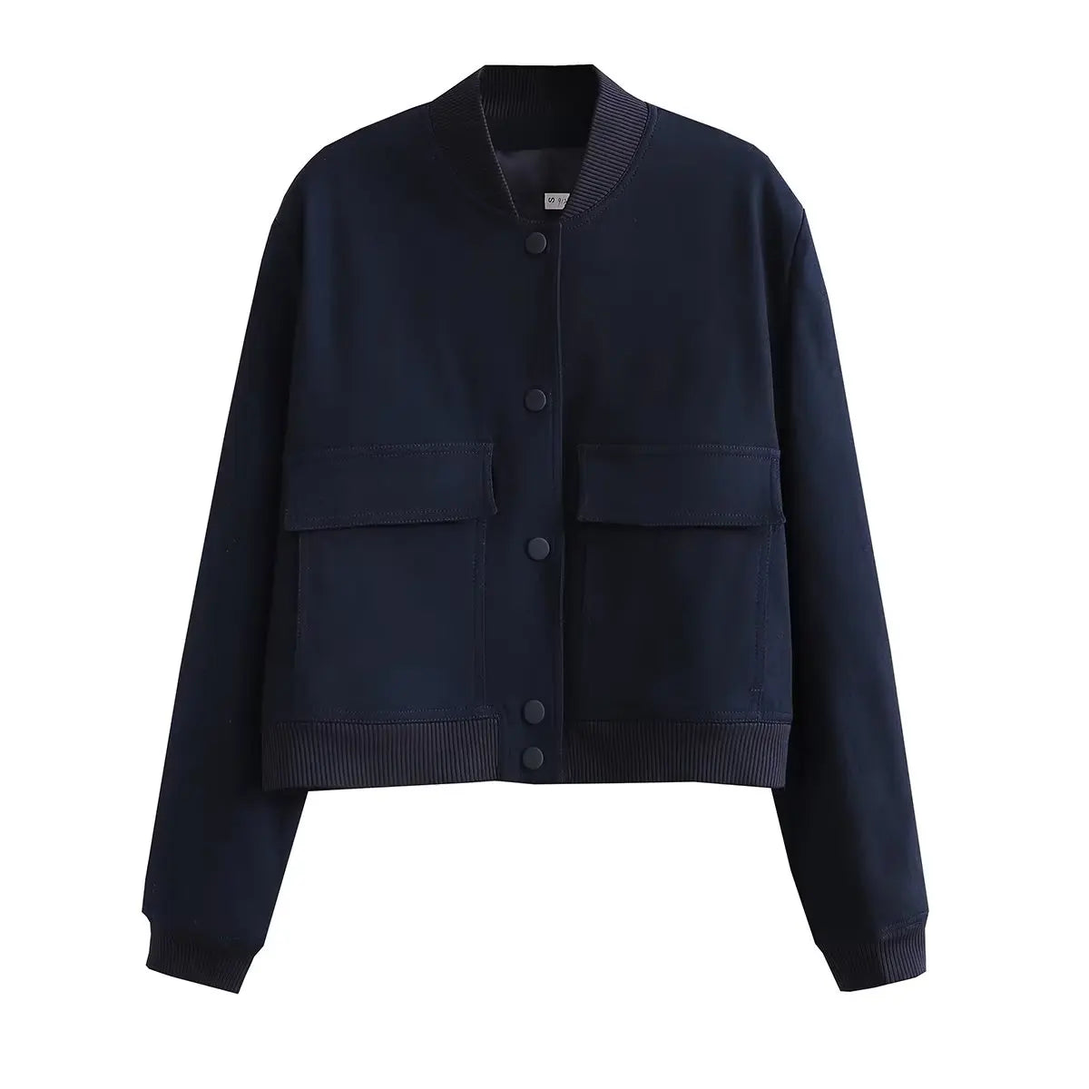 Women's Bomber Jacket with Pockets – Single Breasted Long Sleeve Coat
