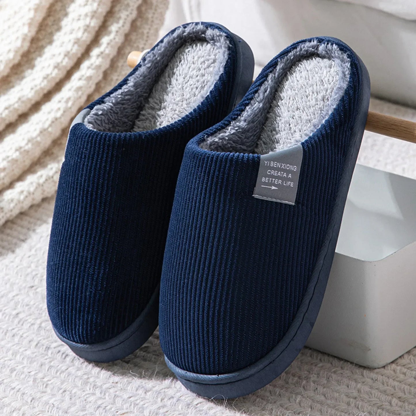 Plush Indoor Slippers for Women & Men – Anti-Slip Warm House Shoes