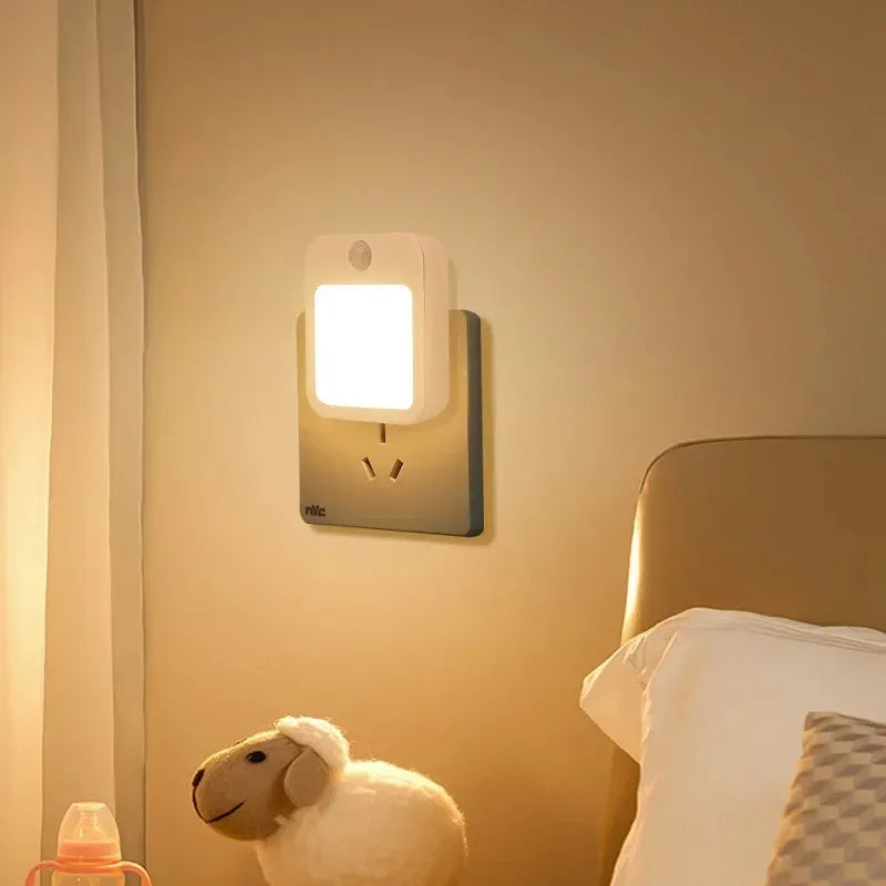 Motion Sensor Night Light Plug-In LED Lamp with Adjustable Brightness