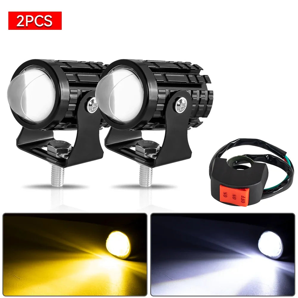 Motorcycle LED Projector Headlight Dual Color Fog Driving Lamp