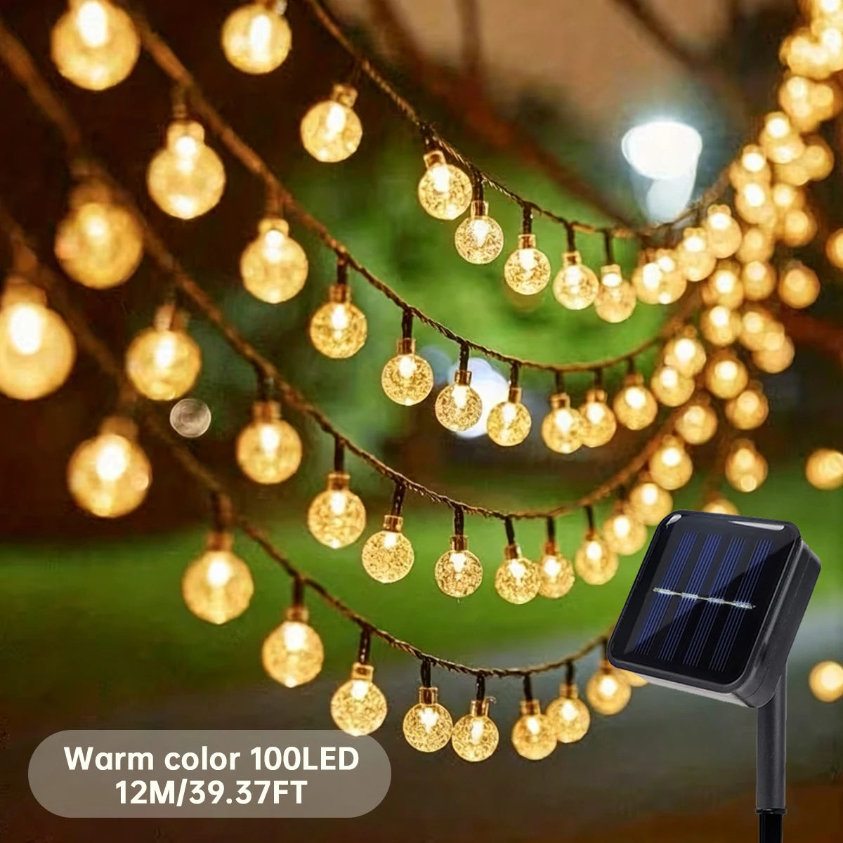 Solar String Lights Outdoor 39.37FT 100 LED Crystal Ball Globe Lights