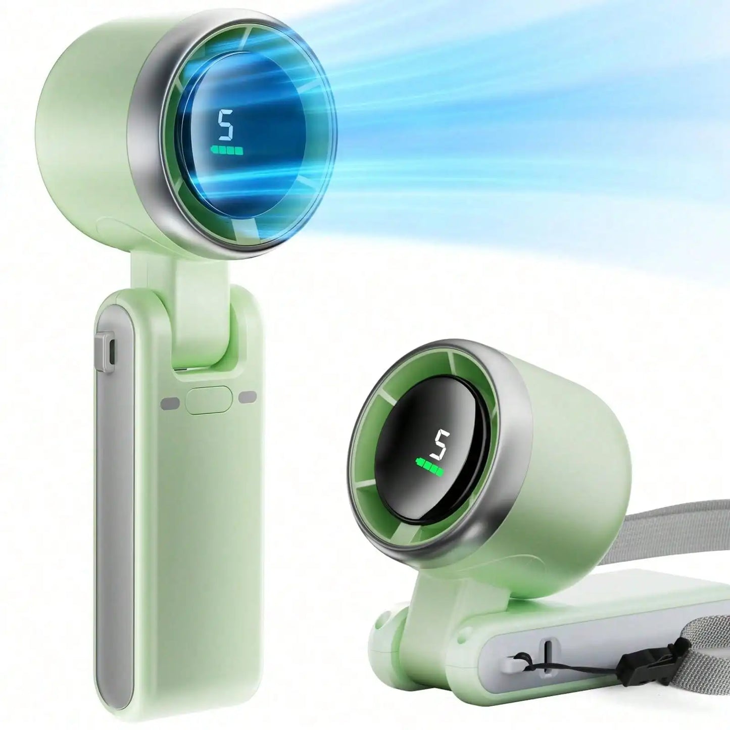 Portable Handheld Fan – 5-Speed LED Display, Battery Operated