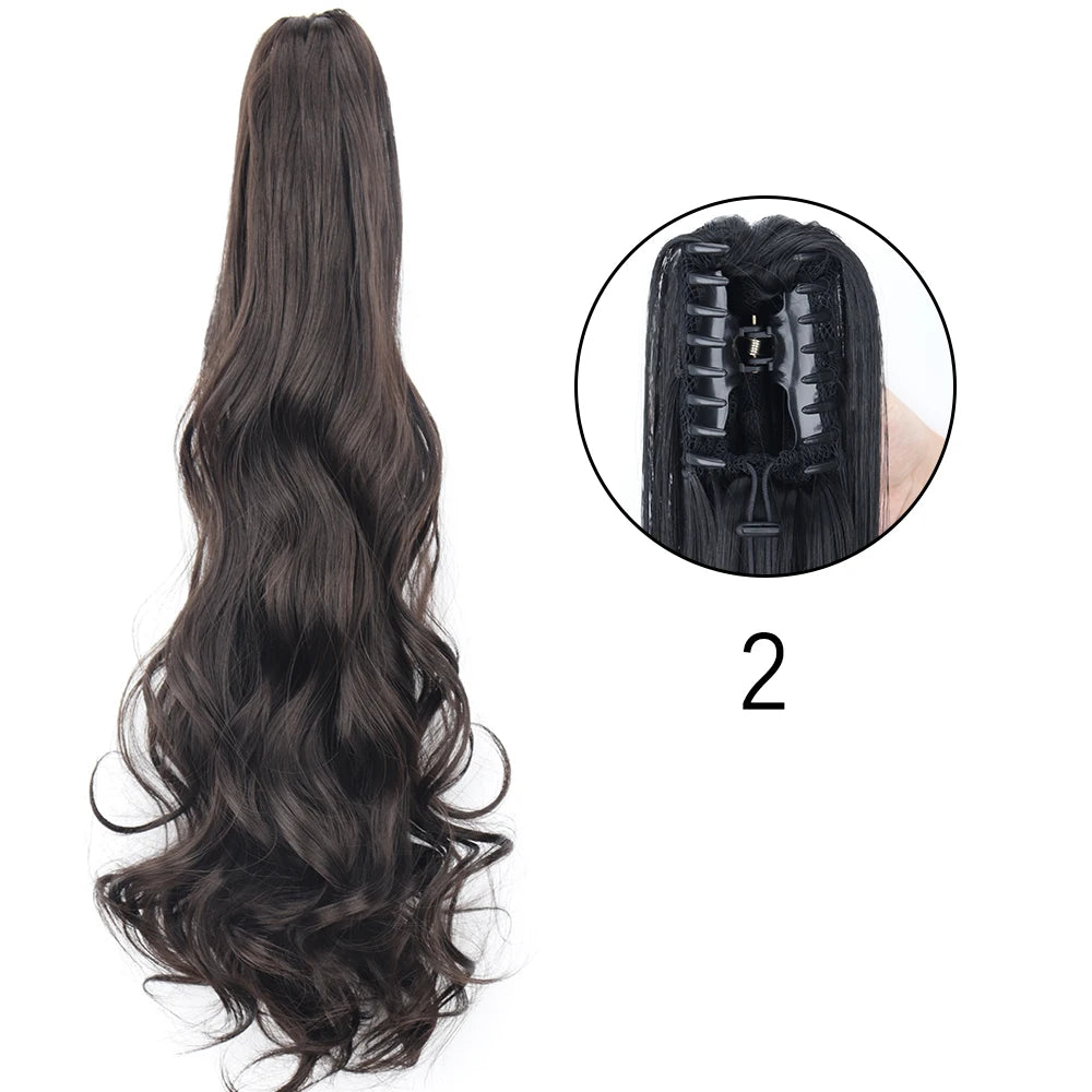 Claw Clip Ponytail Hair Extension 24 Inch Wavy Synthetic Heat Resistant