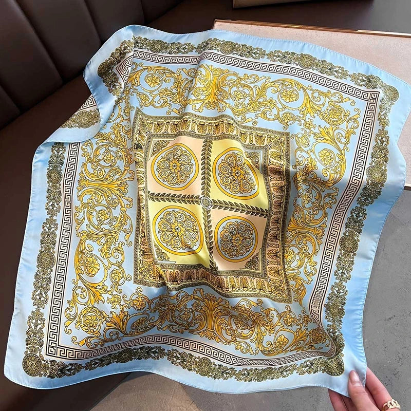 Silk Square Scarf with Baroque Print – Luxury Headband & Shawl 27.6"