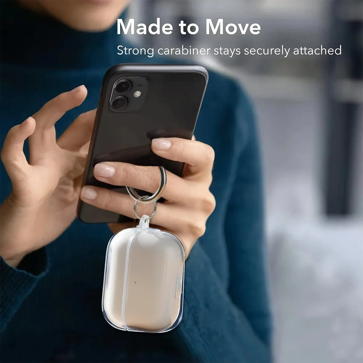 Clear TPU AirPods Case with Ring Clip – Shockproof Transparent Cover