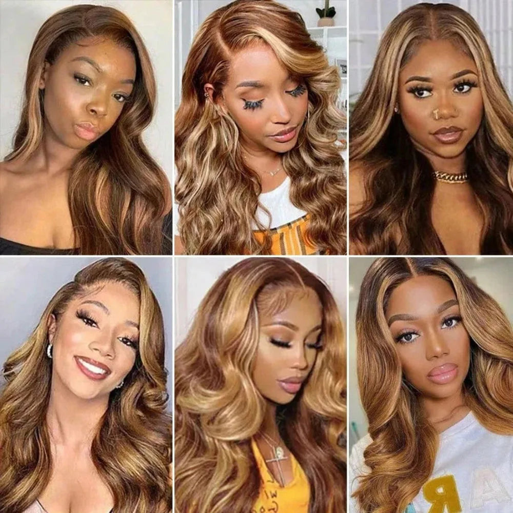 Highlight Honey Blonde Body Wave Glueless Lace Front Human Hair Wig – 5x5, 16–34 Inch