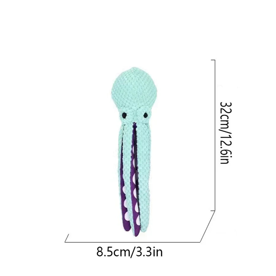 Squeaky Plush Octopus Dog Toy – Interactive Denim Chew Toy
