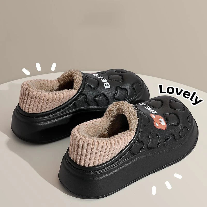Waterproof Plush Bear Slippers – Warm Anti-Slip Indoor Outdoor Shoes