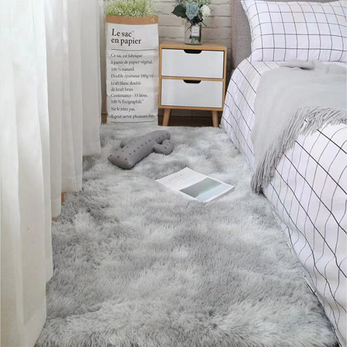 Fluffy Shaggy Bedside Rug – Soft Non-Slip Bedroom Carpet Runner