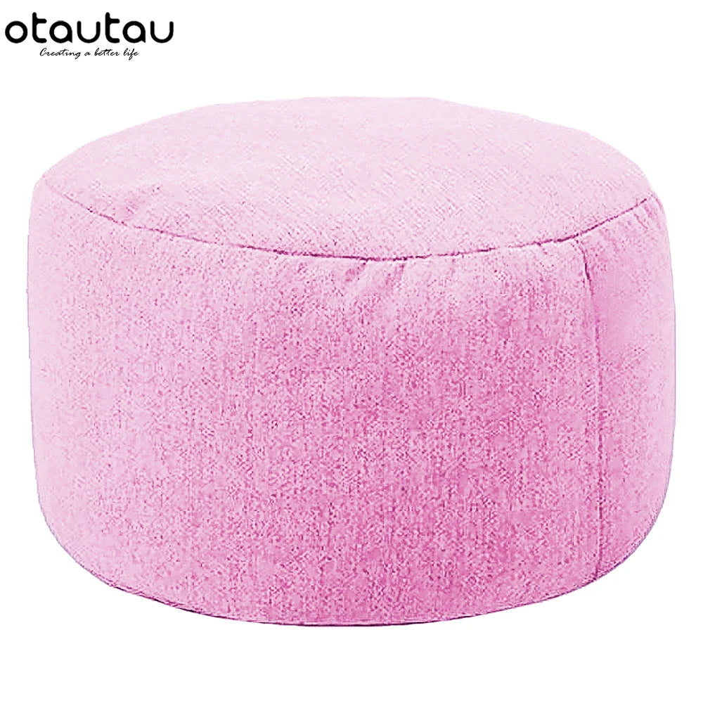 Round Linen Pouf Ottoman – Bean Bag Footstool Floor Cushion