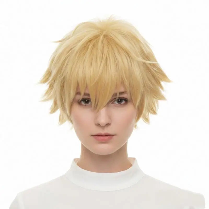 Blonde Short Spiky Anime Cosplay Wig – Heat Resistant Synthetic Hair for Men