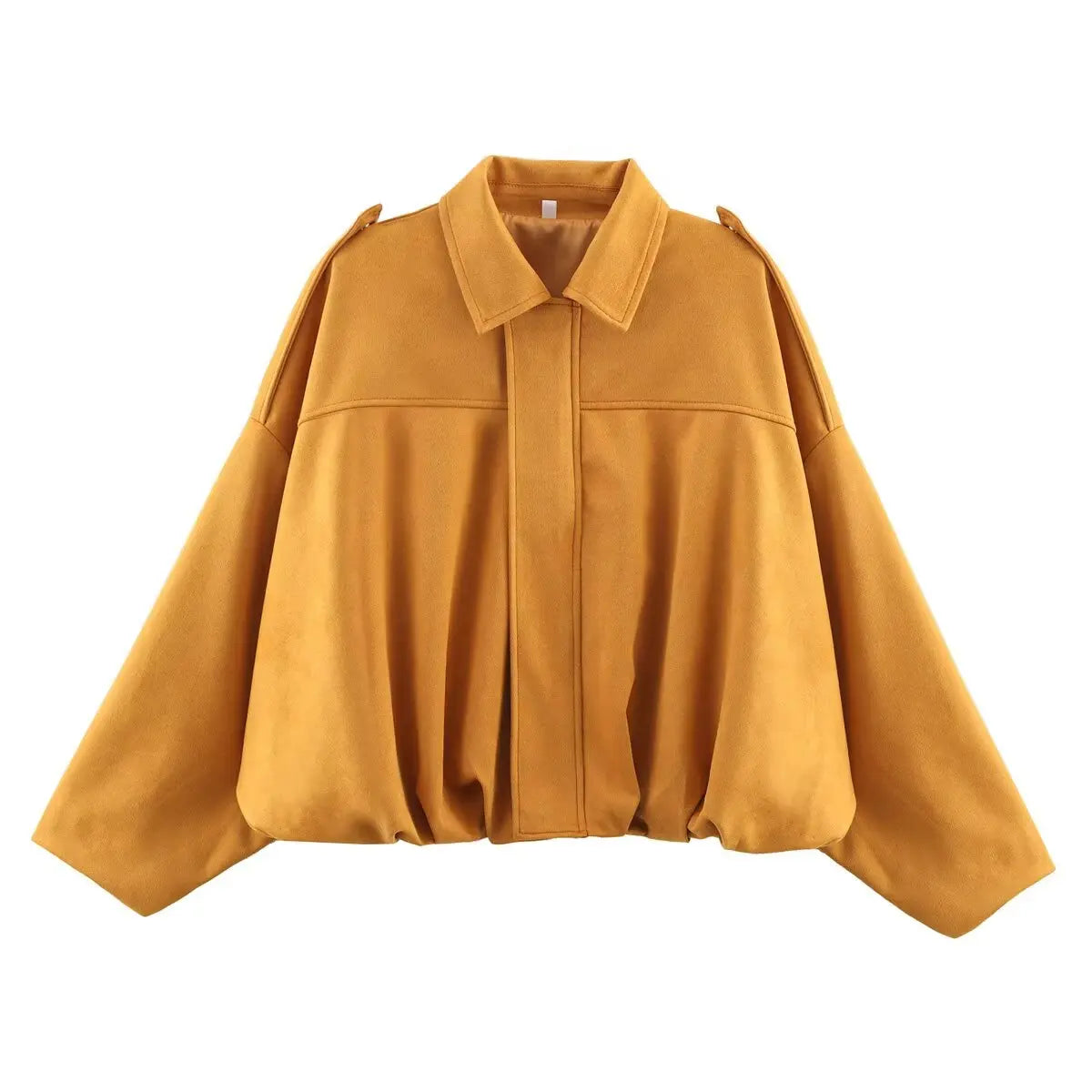 Women's Oversized Suede Bomber Jacket – Long Sleeve Zip-Up Streetwear Coat