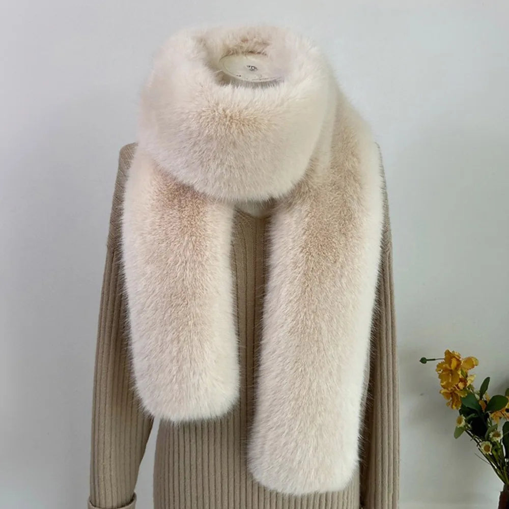 Faux Fur Long Scarf – Soft Plush Wrap Shawl for Women