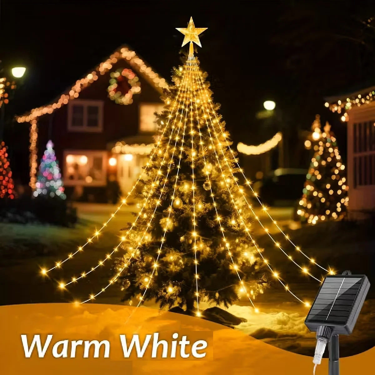 Star Waterfall Christmas Tree String Lights – USB & Solar Powered