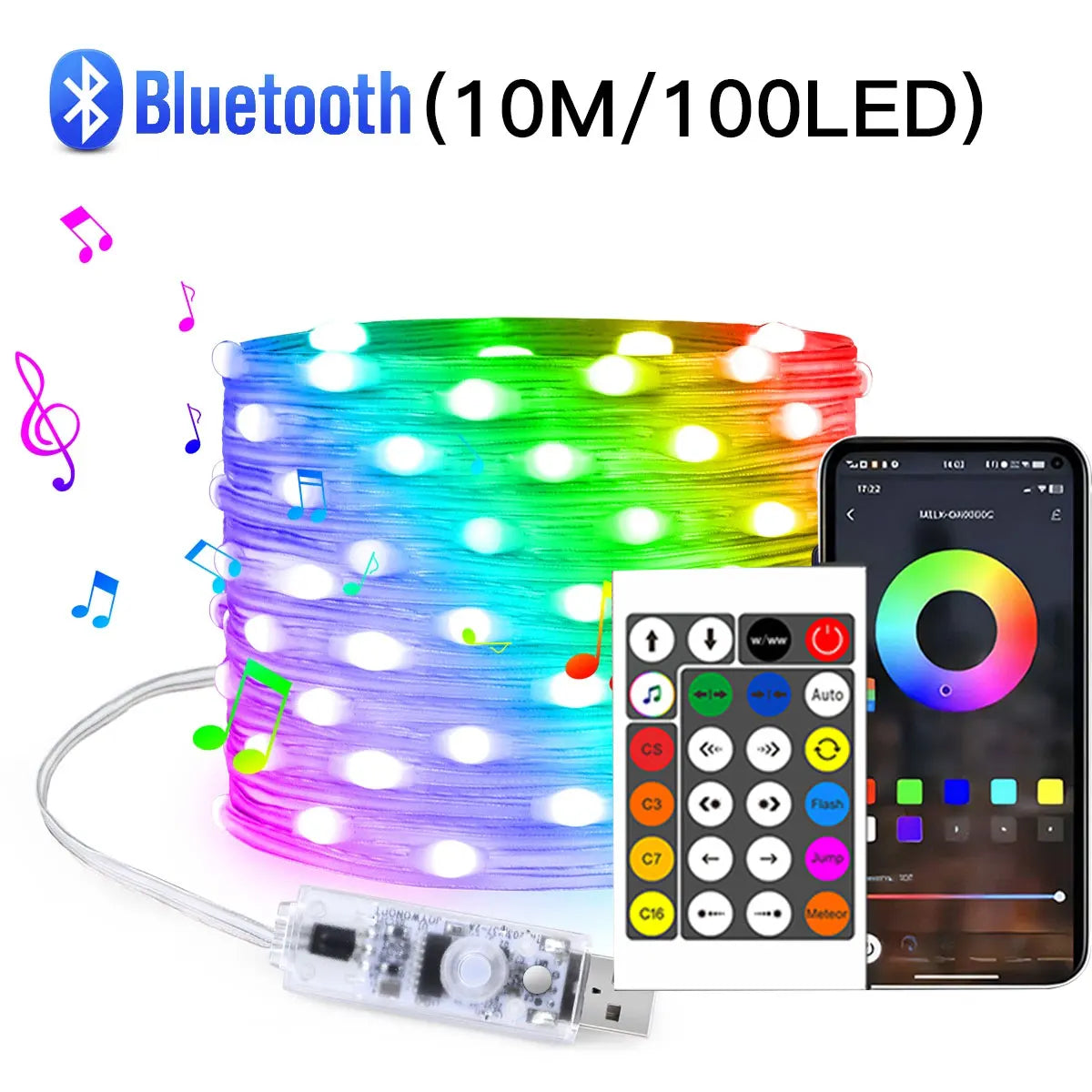 RGBIC Addressable Fairy Lights – Bluetooth App & Music Sync, 5M–20M