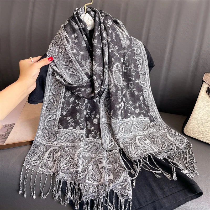 Paisley Print Cashmere Pashmina Shawl for Women – Warm Winter Wrap