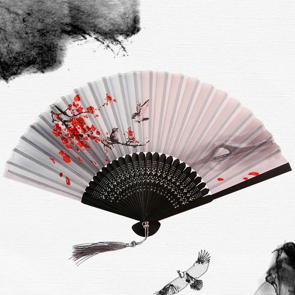 Folding Hand Fan Chinese Silk Fabric Fan for Weddings & Dance