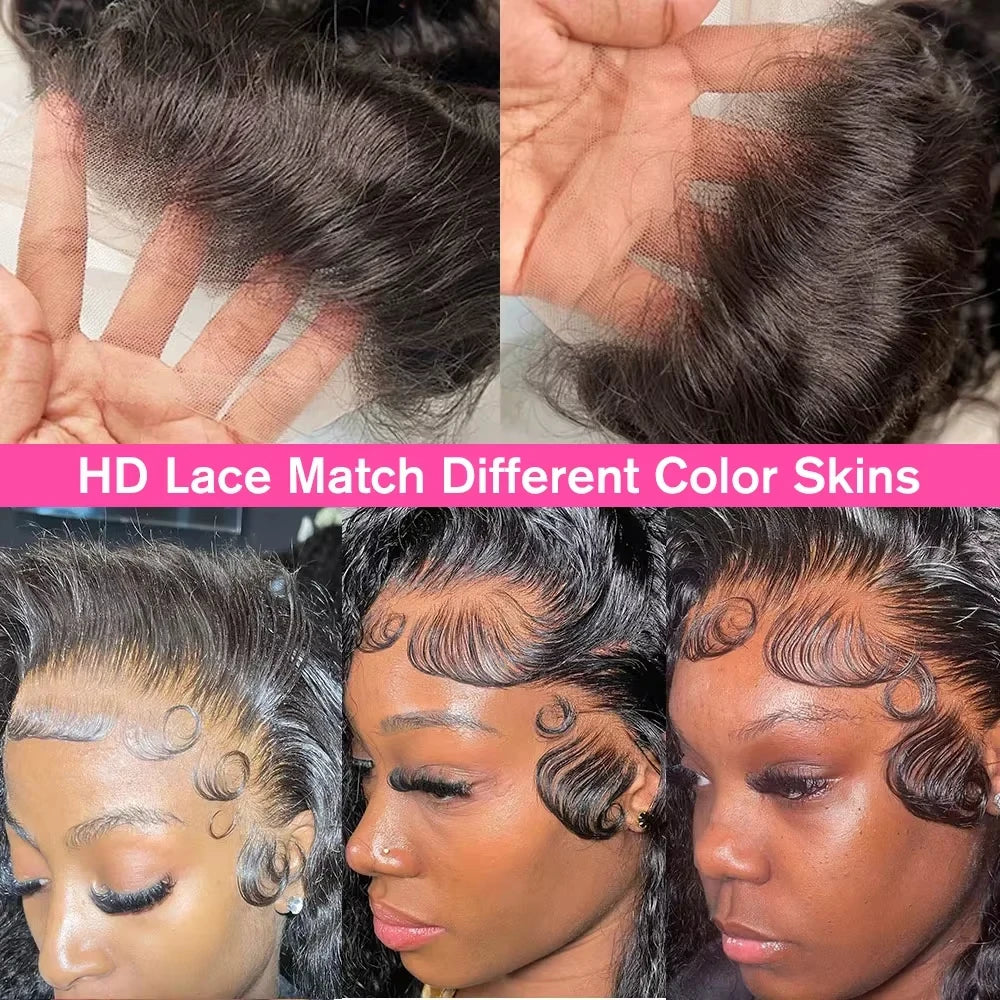 Deep Water Wave Human Hair Lace Front Wig 13x4 HD Lace 18-42 Inch Natural Black