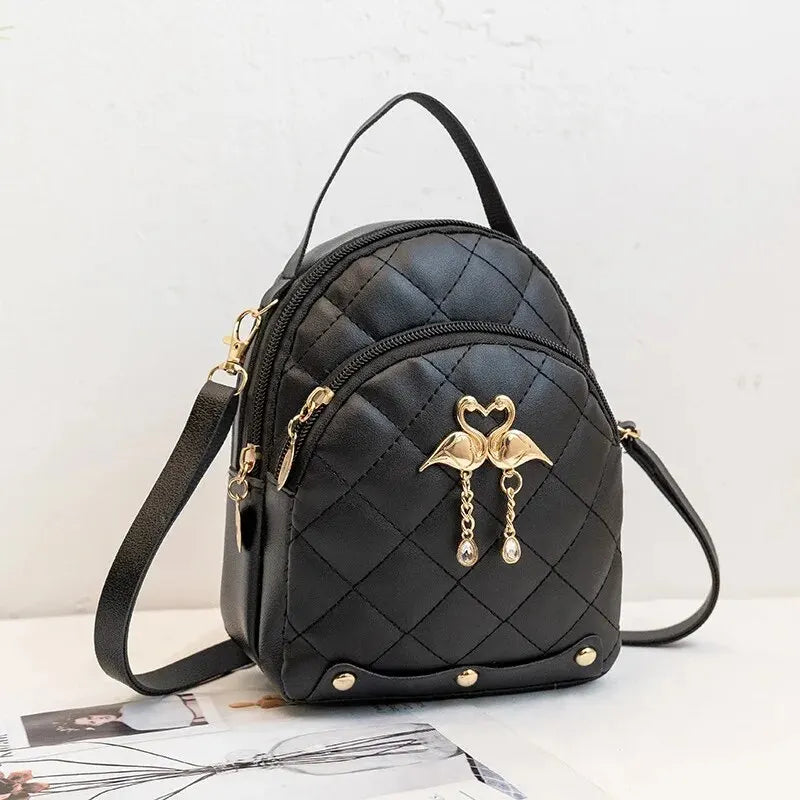 Mini Quilted Crossbody Bag for Women with Swan Charm