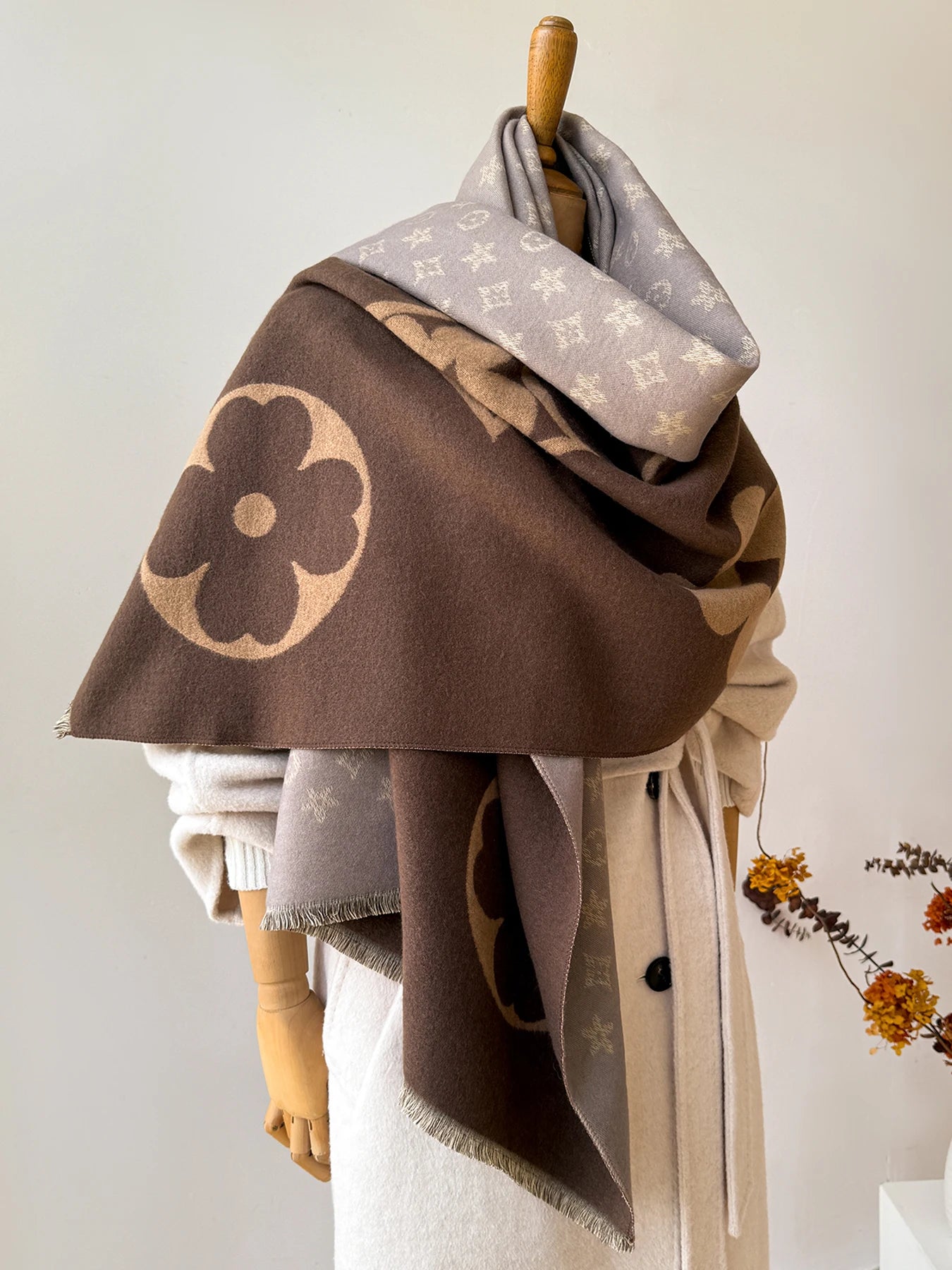 Women's Faux Cashmere Jacquard Shawl Scarf – Warm Blanket Wrap