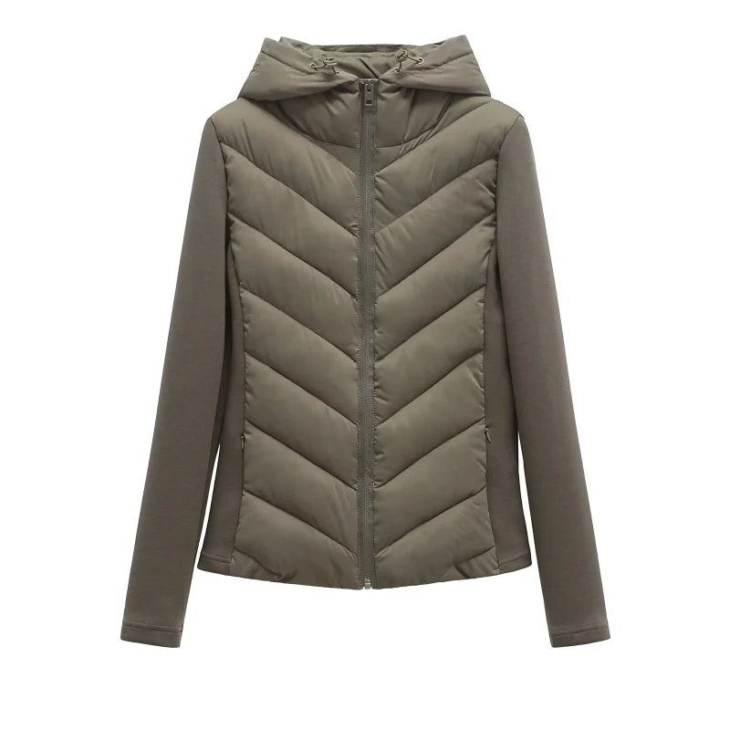 Women's Hooded Patchwork Cotton Jacket – Long Sleeve Sport Coat