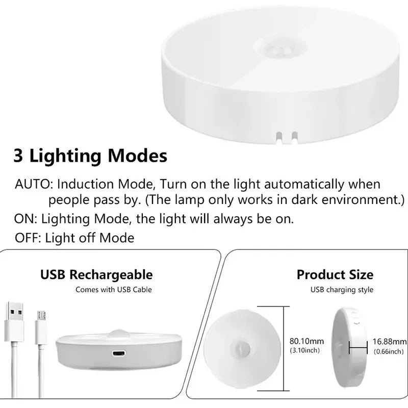 Motion Sensor LED Night Light USB Rechargeable 3 Color Modes (2–6 Pack)
