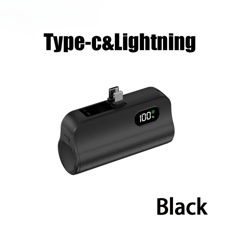 Mini Capsule Power Bank 5000mAh Plug-in Portable Charger for iPhone & USB-C