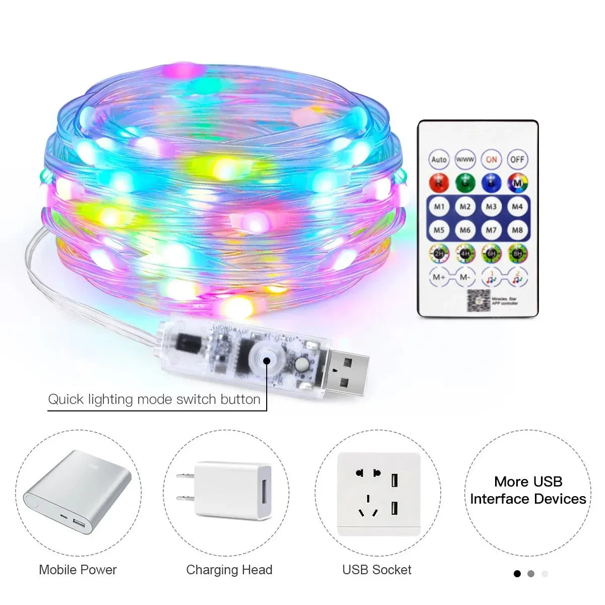 RGBIC Bluetooth LED Fairy String Lights USB – App & Remote, 5m–20m