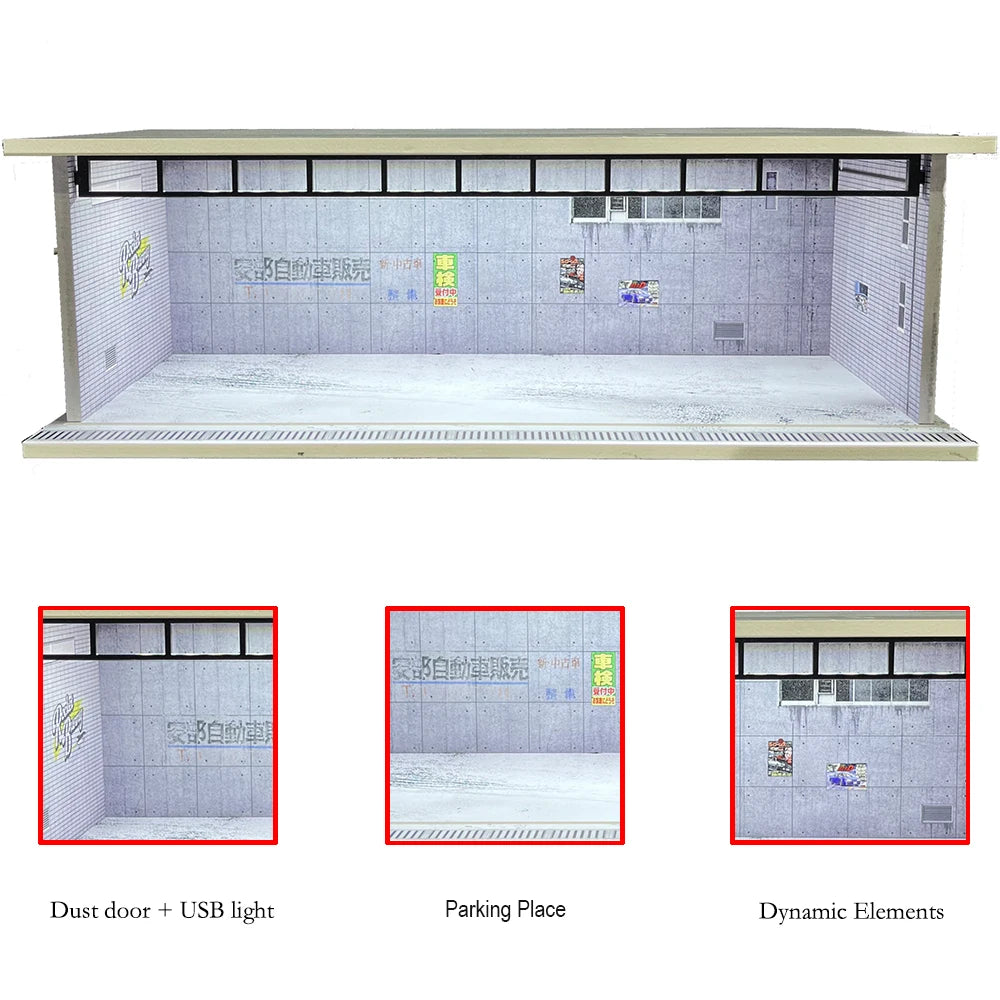 1/64 Scale Garage Diorama Display Case with USB LED Lights