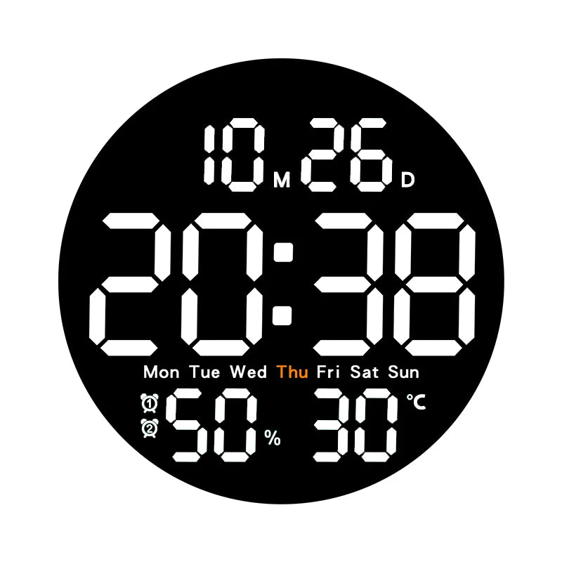10-Inch Remote Control LED Digital Wall Clock with Temperature & Humidity