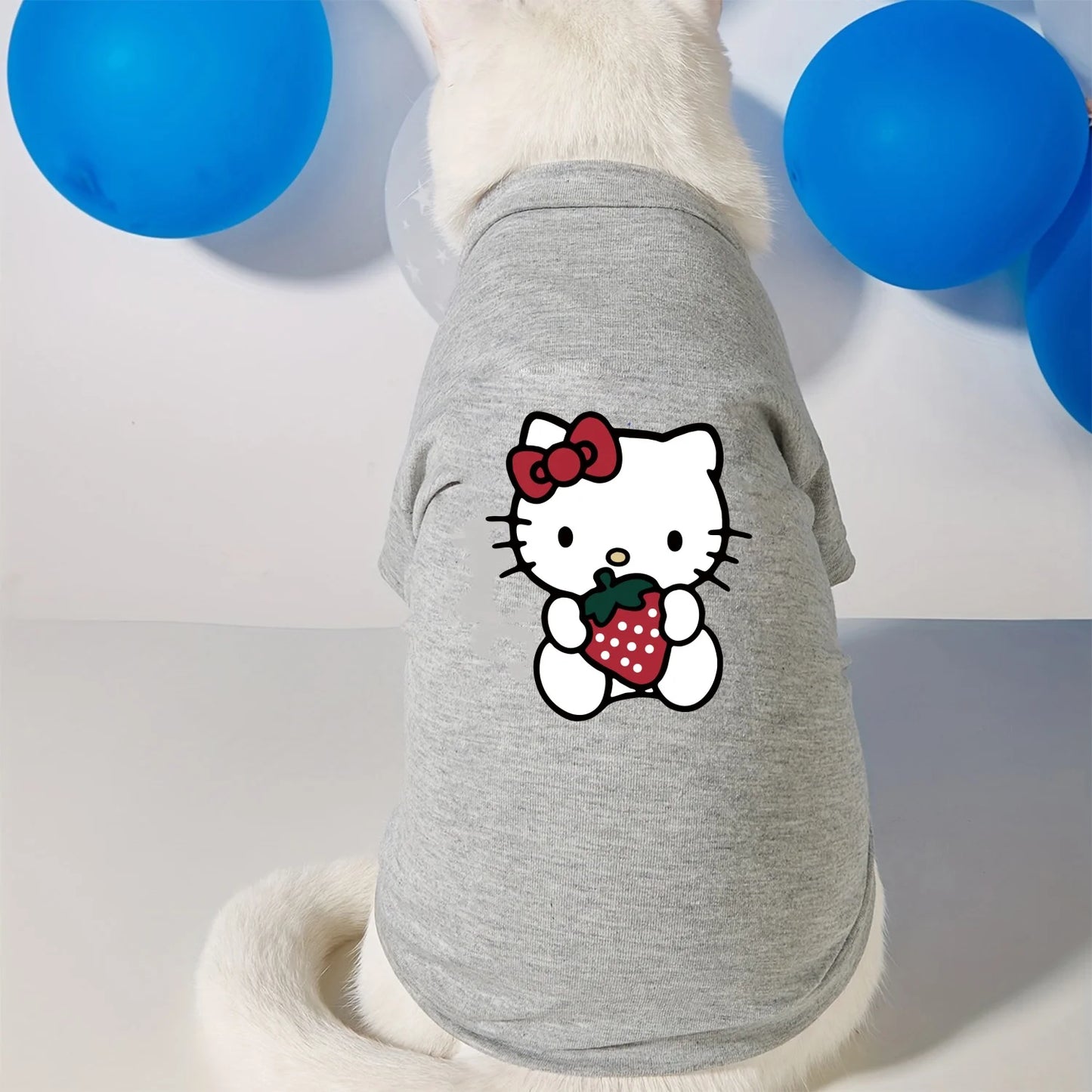 Hello Kitty Strawberry Print Dog T-Shirt Soft Breathable Pet Tee