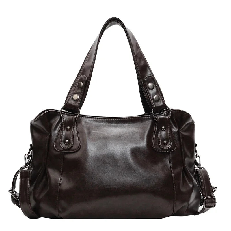 Large Leather Shoulder Bag for Women – Retro Crossbody Tote
