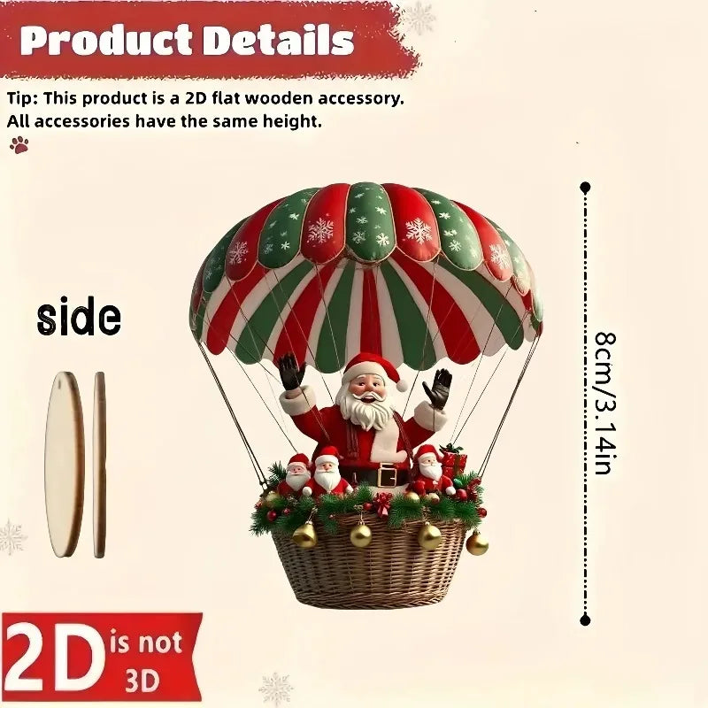 Christmas Santa Hot Air Balloon Acrylic Hanging Ornaments – Set of 10