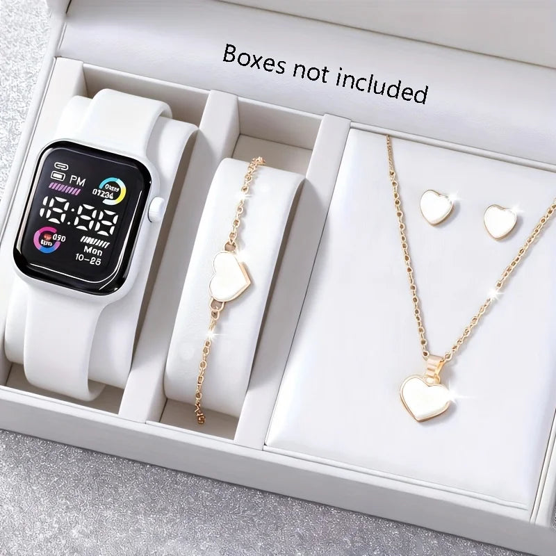 Kids Jewelry & Watch Gift Set – 5 or 6-Piece Necklace, Earrings, Ring & Watch