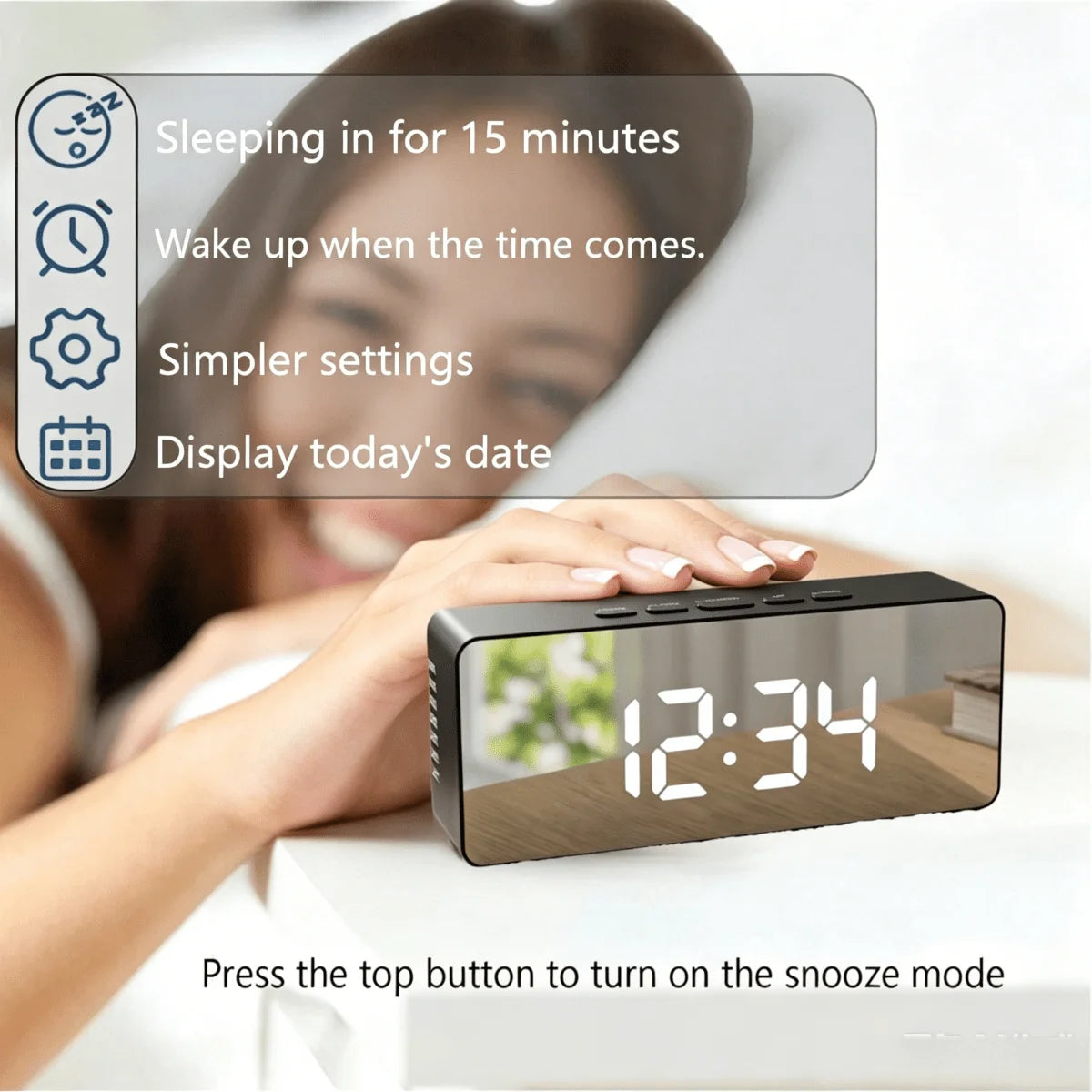 LED Mirror Digital Alarm Clock with Adjustable Brightness