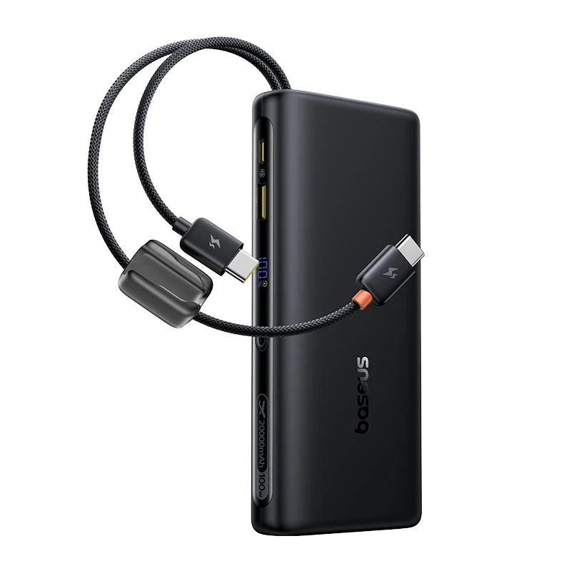Baseus 20000mAh 100W Power Bank with Built-In Dual USB-C Cables