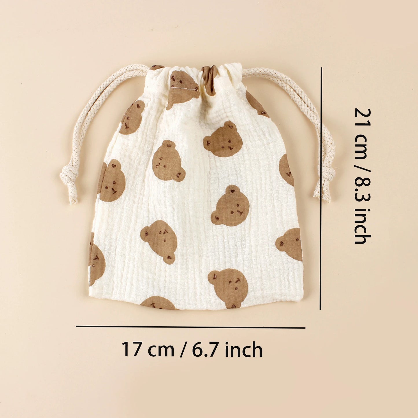 3-Pack Muslin Drawstring Storage Pouches – Baby Stroller Organizer Bags