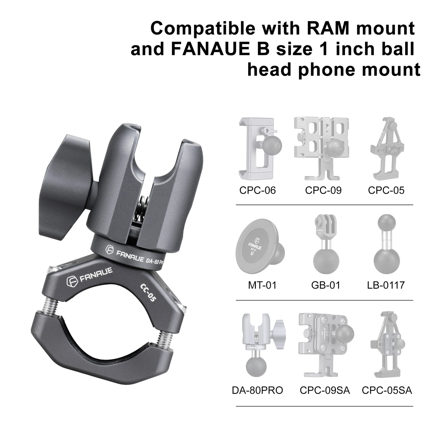 Fanaue Motorcycle Handlebar Mount with Ball Head for Phone & Camera
