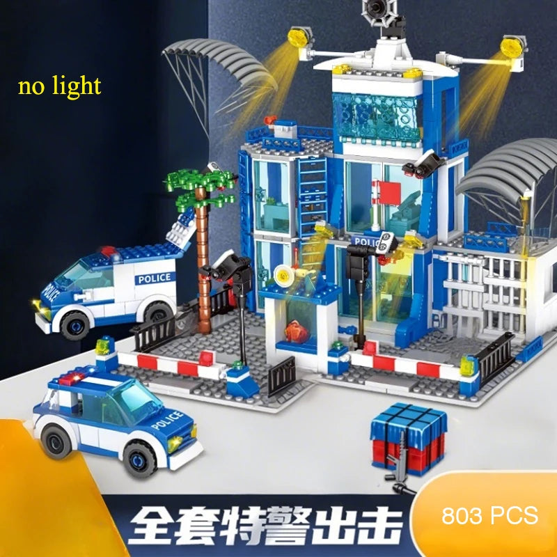 City Police Station Building Block Set with Police Cars & Figures