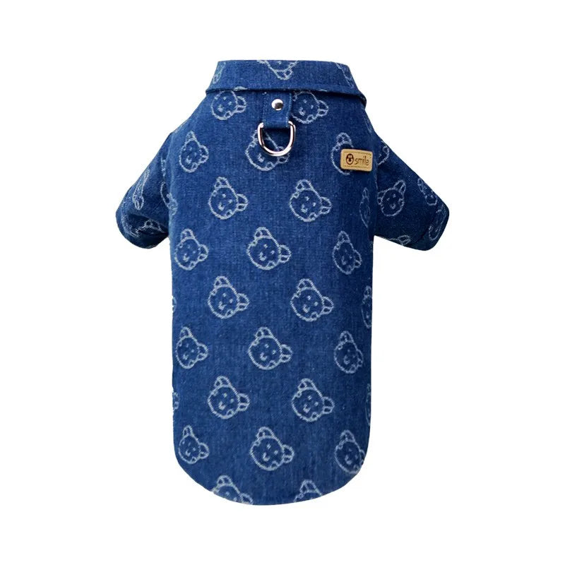Cute Print Pet Dog Shirt Soft Denim Jacket Costume for Small Dogs & Cats