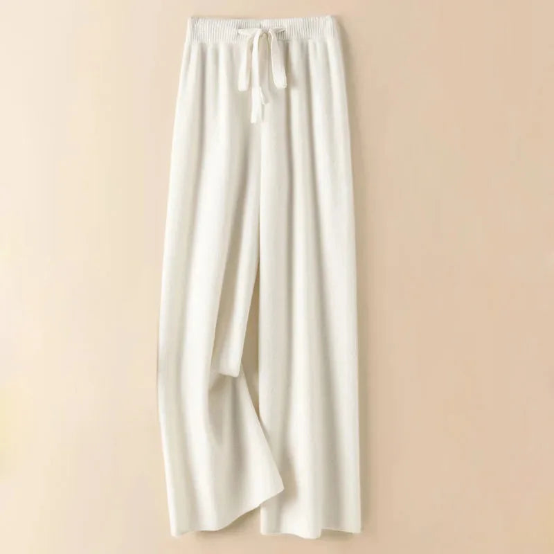 Knit Wide-Leg Pants for Women – Warm Elastic Waist Straight Trousers