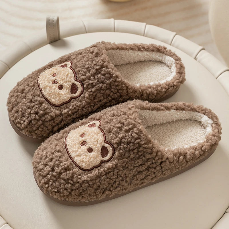 Cute Bear Fluffy Slippers – Warm Plush House Shoes