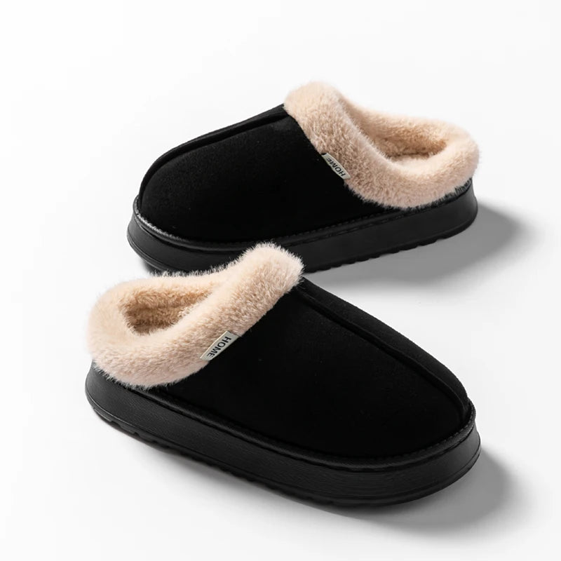 Fluffy Indoor Slippers with Thick EVA Sole – Unisex Warm House Shoes