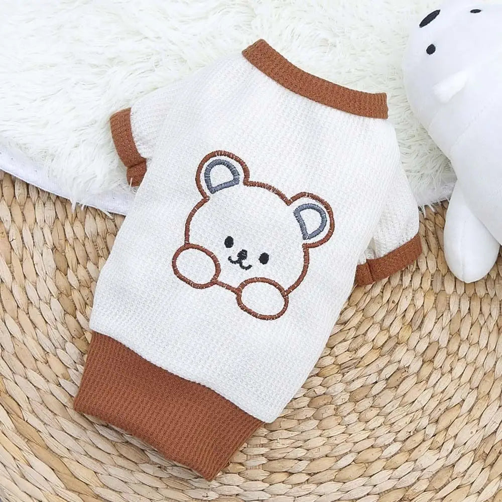 Bear Embroidered Dog Dress & Shirt – Cute Small Pet Outfit