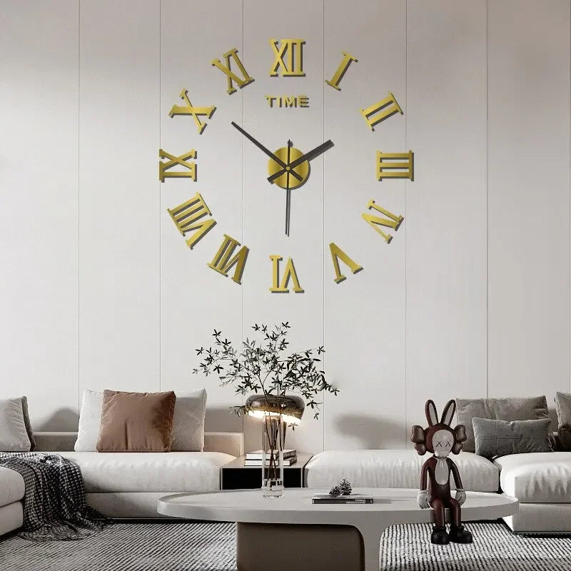 3D DIY Wall Clock – Roman Numerals Acrylic Mirror Design
