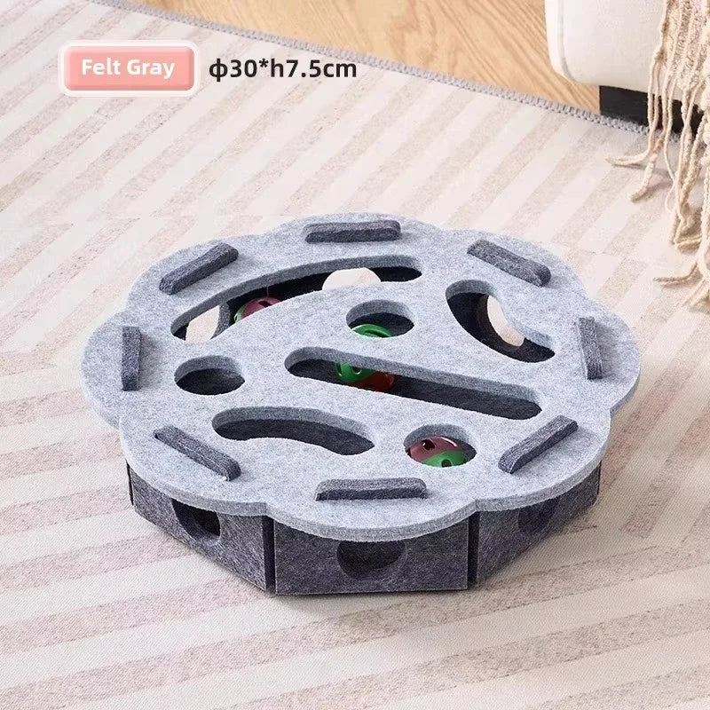 Cat Puzzle Box Toy with Felt Ball Tracks & Holes