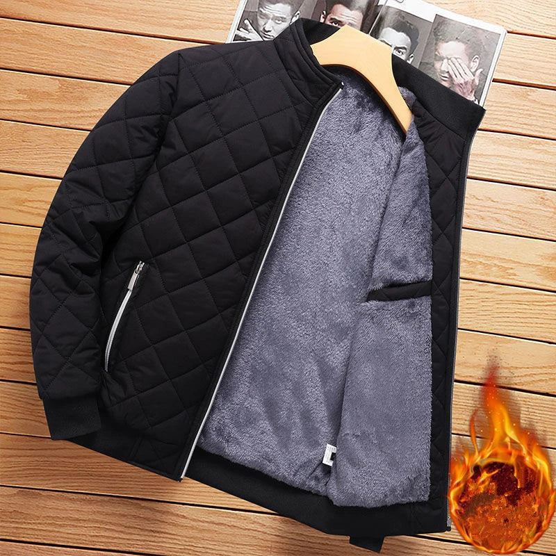 Men's Fleece-Lined Diamond Quilted Bomber Jacket
